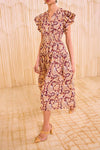 Kairi Flutter Sleeve Midi Dress in Amaranthus