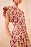 Kairi Flutter Sleeve Midi Dress in Amaranthus