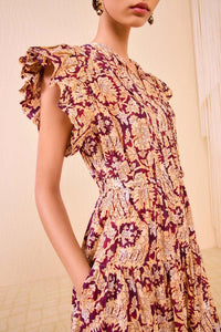Kairi Flutter Sleeve Midi Dress in Amaranthus
