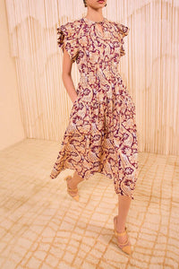 Kairi Flutter Sleeve Midi Dress in Amaranthus