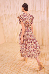 Kairi Flutter Sleeve Midi Dress in Amaranthus