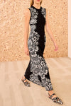 Liana Jacquard Long Dress in Noir