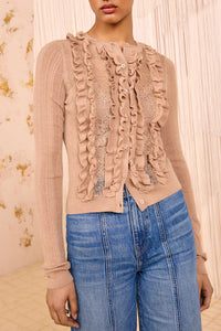 Maryel Knit Long Sleeve Cardigan in Camel Melange