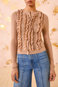 Maryel Knit Long Sleeve Cardigan in Camel Melange