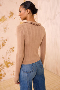 Maryel Knit Long Sleeve Cardigan in Camel Melange