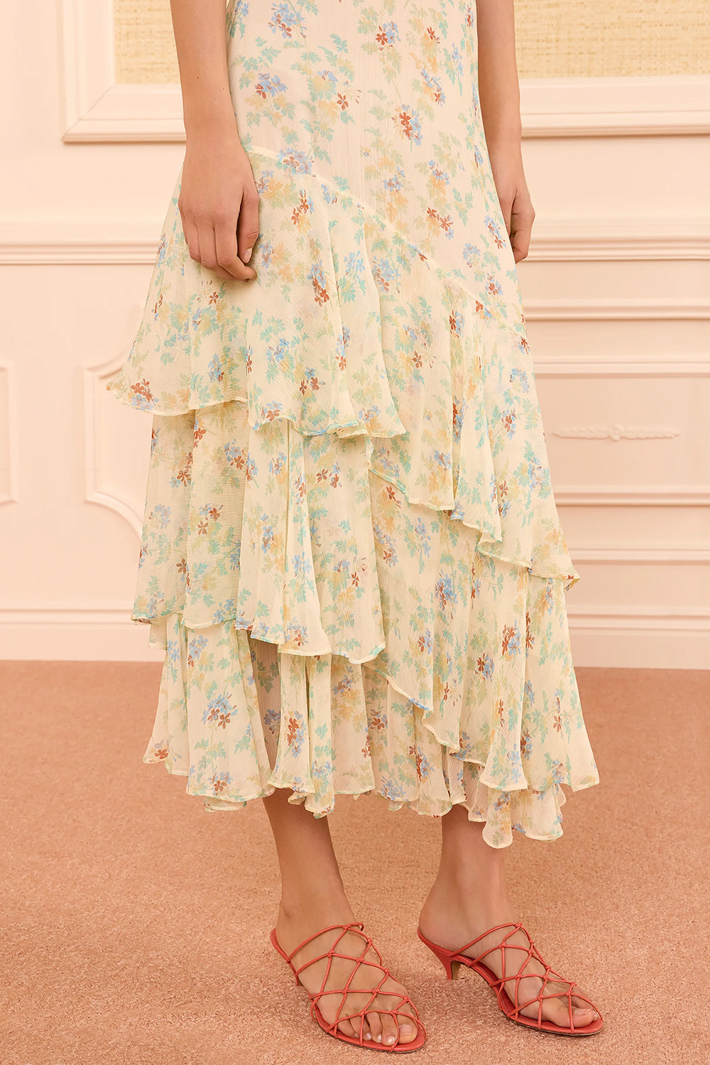 Meadow Silk Midi Skirt in Moon Petal
