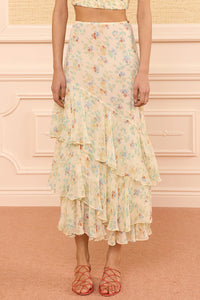 Meadow Silk Midi Skirt in Moon Petal