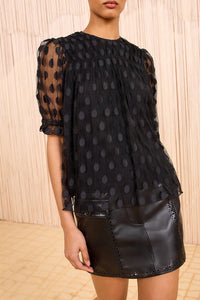 Nitara Lace Short Sleeve Blouse in Noir