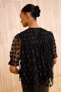 Nitara Lace Short Sleeve Blouse in Noir