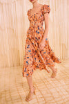 Paloma Cap Sleeve Midi Dress in Coral Peony