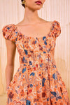 Paloma Cap Sleeve Midi Dress in Coral Peony