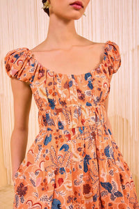 Paloma Cap Sleeve Midi Dress in Coral Peony