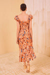 Paloma Cap Sleeve Midi Dress in Coral Peony