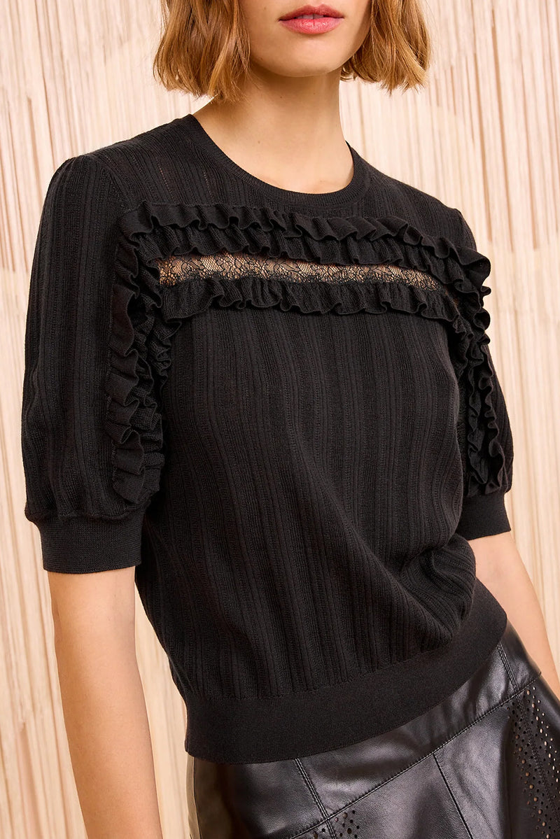 Salima Short Sleeve Knit in Noir