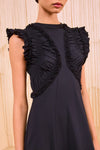 Shiva Sleeveless Ruffled Midi Dress in Noir
