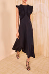 Shiva Sleeveless Ruffled Midi Dress in Noir