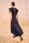 Shiva Sleeveless Ruffled Midi Dress in Noir