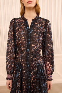 Tessa Long Sleeve Silk Dress in Eclipse