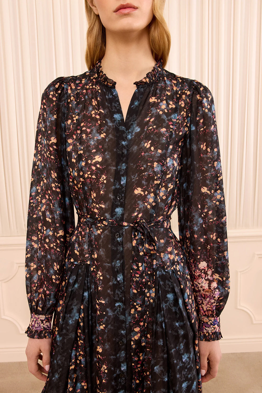 Tessa Long Sleeve Silk Dress in Eclipse