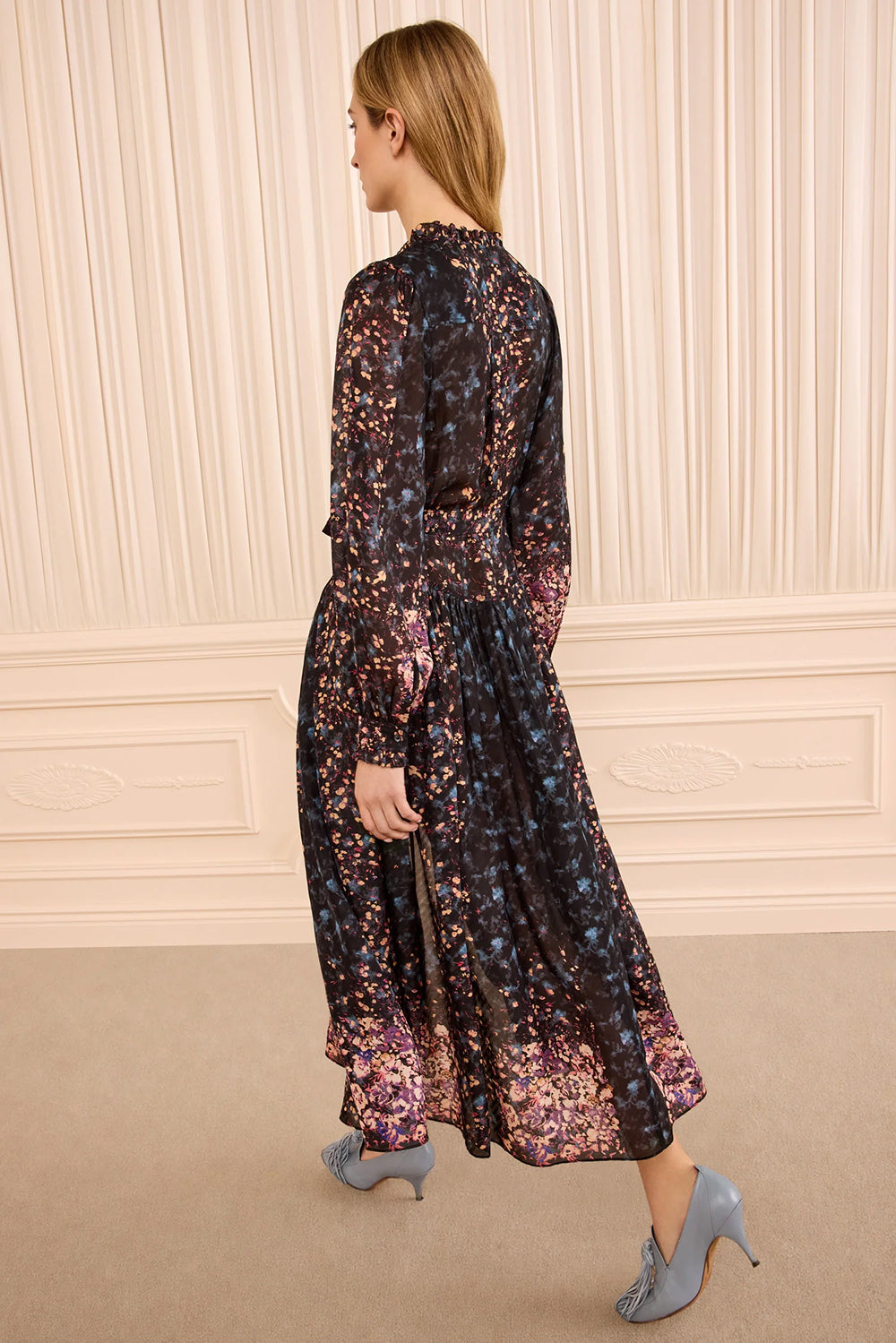 Tessa Long Sleeve Silk Dress in Eclipse