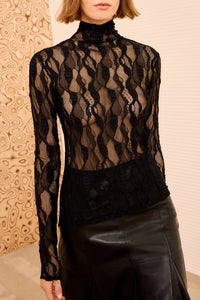 Ulyssa Long Sleeve Turtleneck Top in Noir