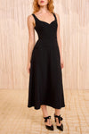 Vivi Sweetheart Neckline Midi Dress in Noir