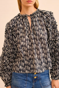 Azrou Cotton Long Sleeve Blouse in Graphite