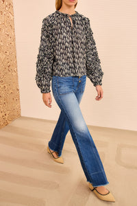 Azrou Cotton Long Sleeve Blouse in Graphite