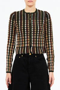 Zora Fringe Knit Cardigan in Noctis