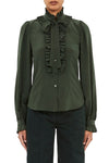 Catroux Silk Long Sleeve Button Front Blouse in Cypress