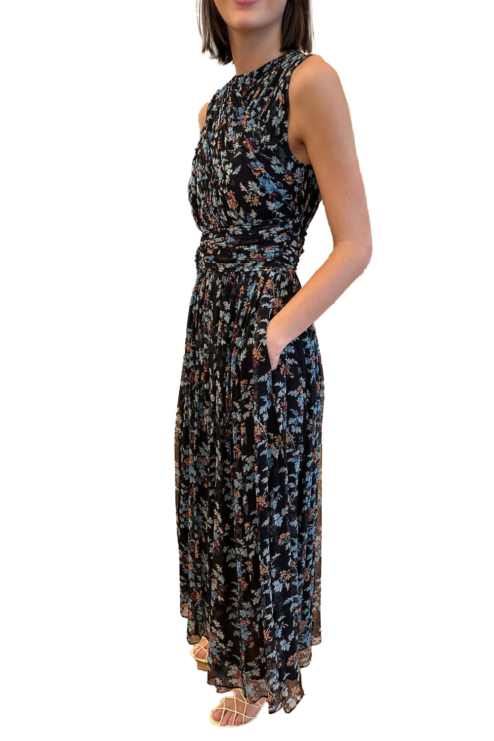 Celestina Sleeveless Silk Dress in Nightshade