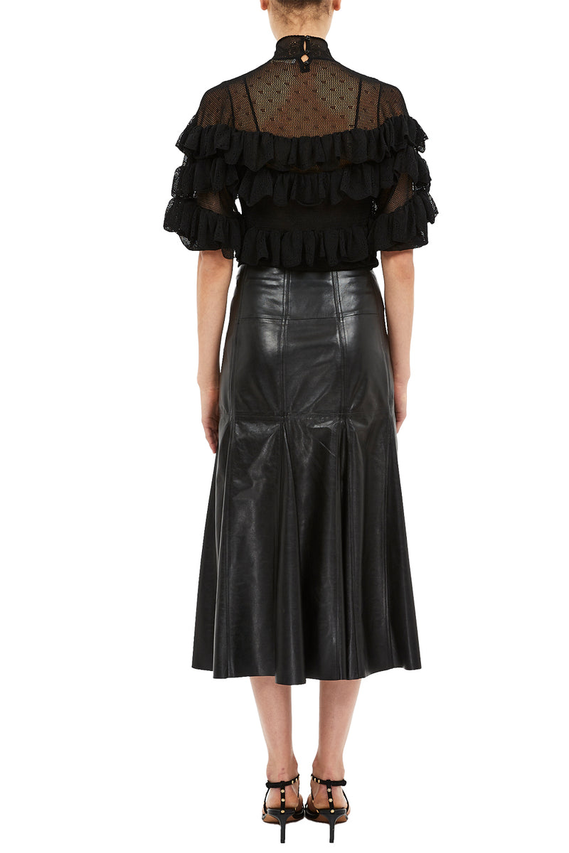 Corinna Mock Neck Tiered Ruffle Top in Noir