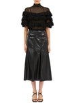 Corinna Mock Neck Tiered Ruffle Top in Noir