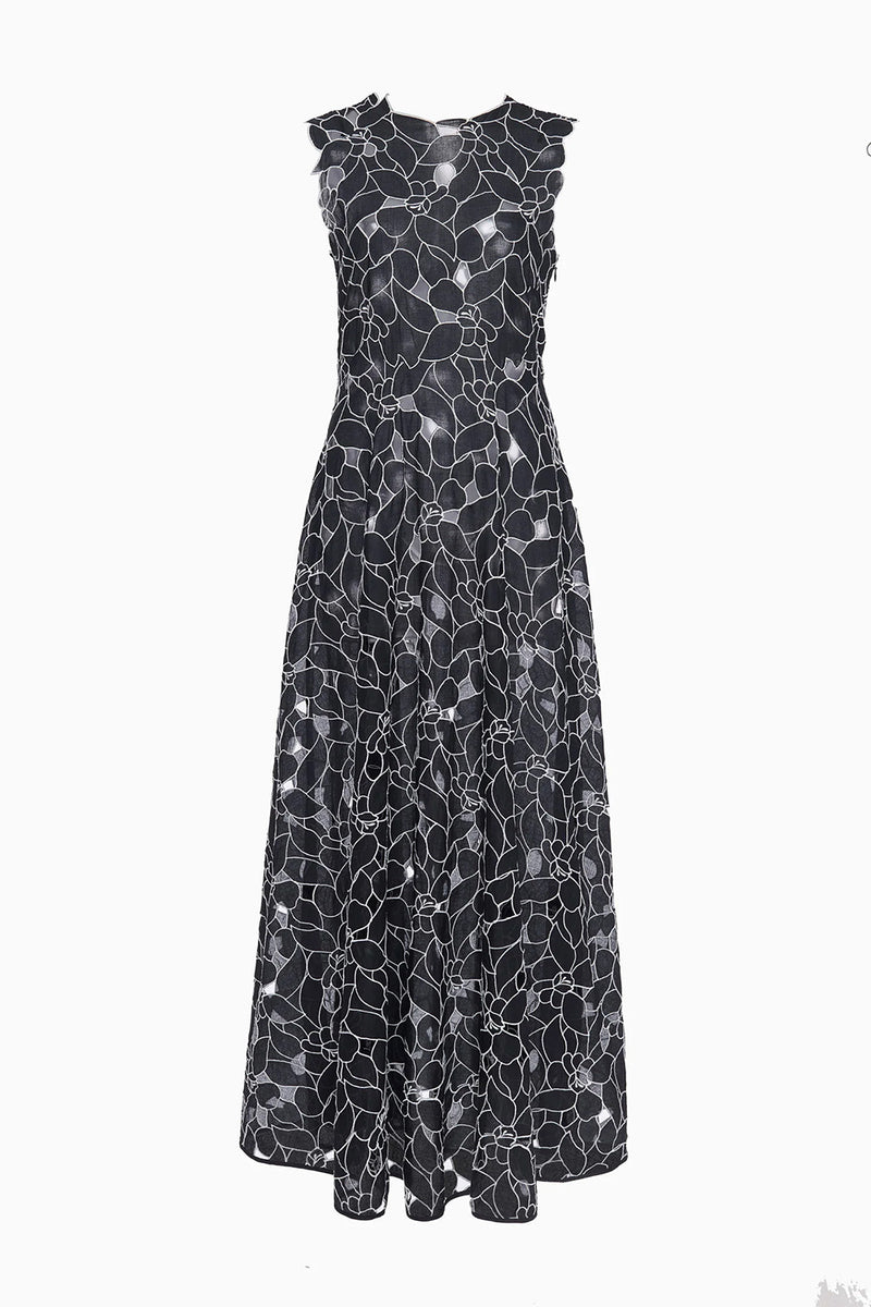Kiana Sleeveless Midi Dress in Noir