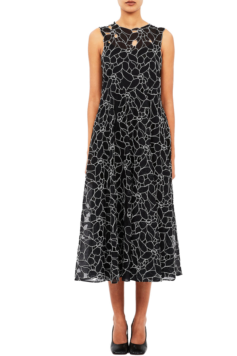 Kiana Sleeveless Midi Dress in Noir