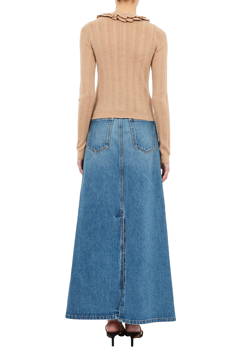 Maryel Knit Long Sleeve Cardigan in Camel Melange