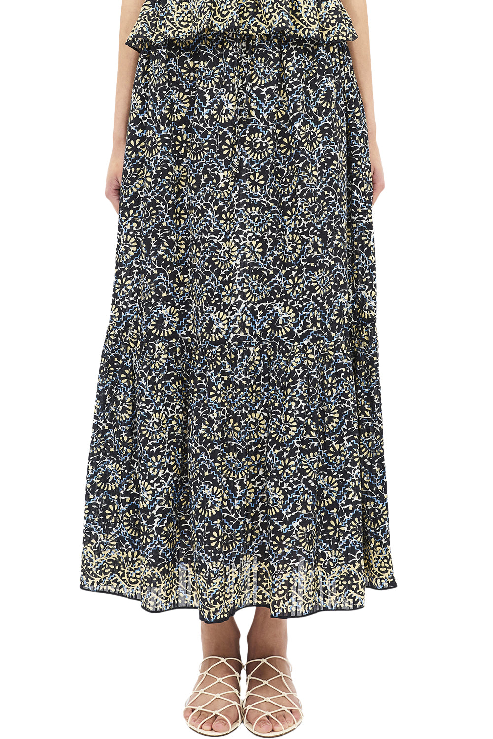 Olina Cotton Midi Skirt in Midnight Bloom