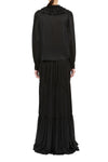 Rouen Silk Ruffle Front Long Sleeve Blouse in Noir