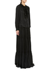 Rouen Silk Ruffle Front Long Sleeve Blouse in Noir
