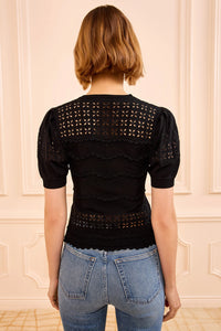 Marcelena Eyelet Knit Top in Noir