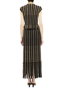 Natia Fringe Short Sleeve Knit Top in Noctis