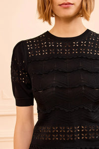 Marcelena Eyelet Knit Top in Noir