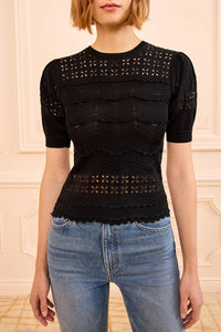 Marcelena Eyelet Knit Top in Noir