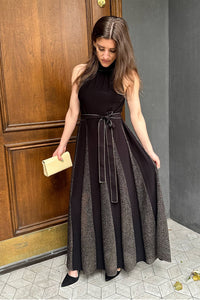 Valiant Metallic Halter Dress in Black/Gold