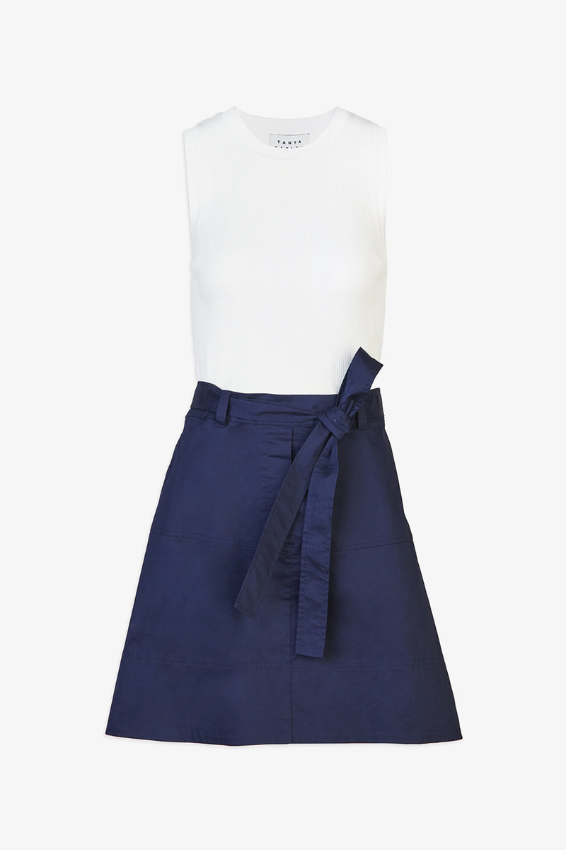Vanessa Dress in White Maritime Blue