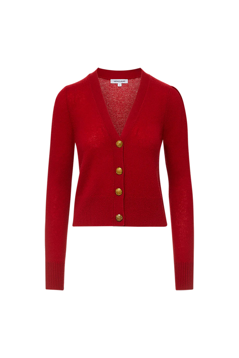 Solene Cashmere Cardigan in Crimson