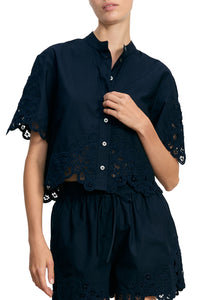 Aleck Lace Button-Down Shirt in Navy