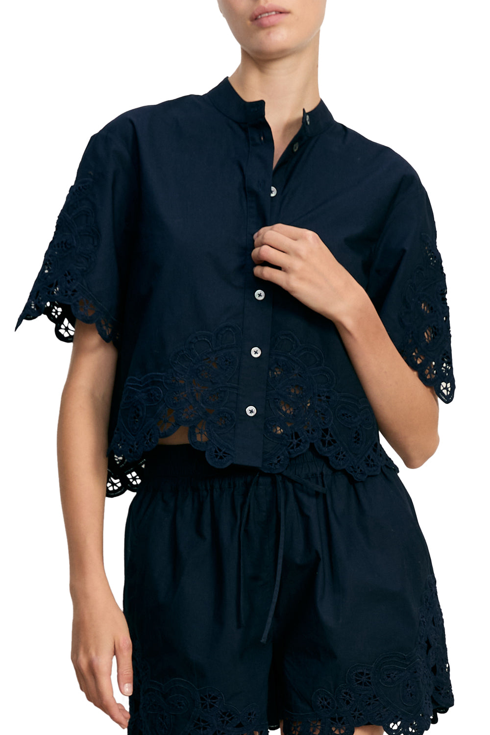 Aleck Lace Button-Down Shirt in Navy