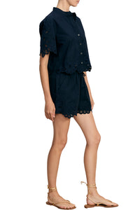 Aleck Lace Button-Down Shirt in Navy