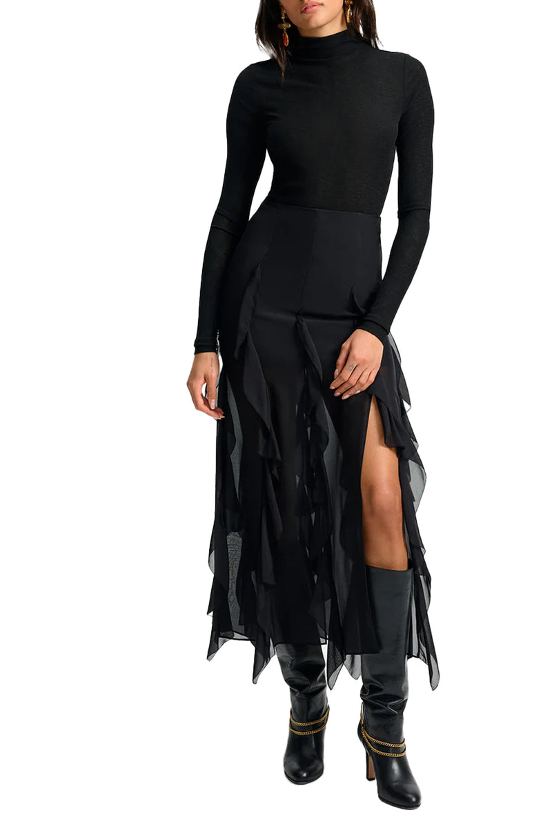 Ava Silk Maxi Skirt in Black